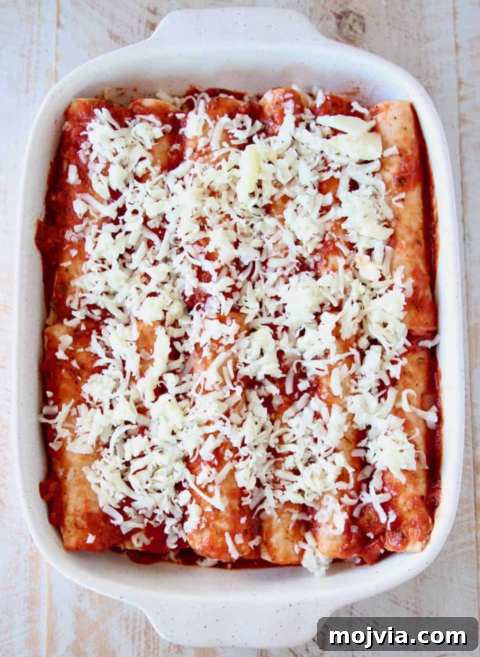Italian enchiladas in casserole dish before baking