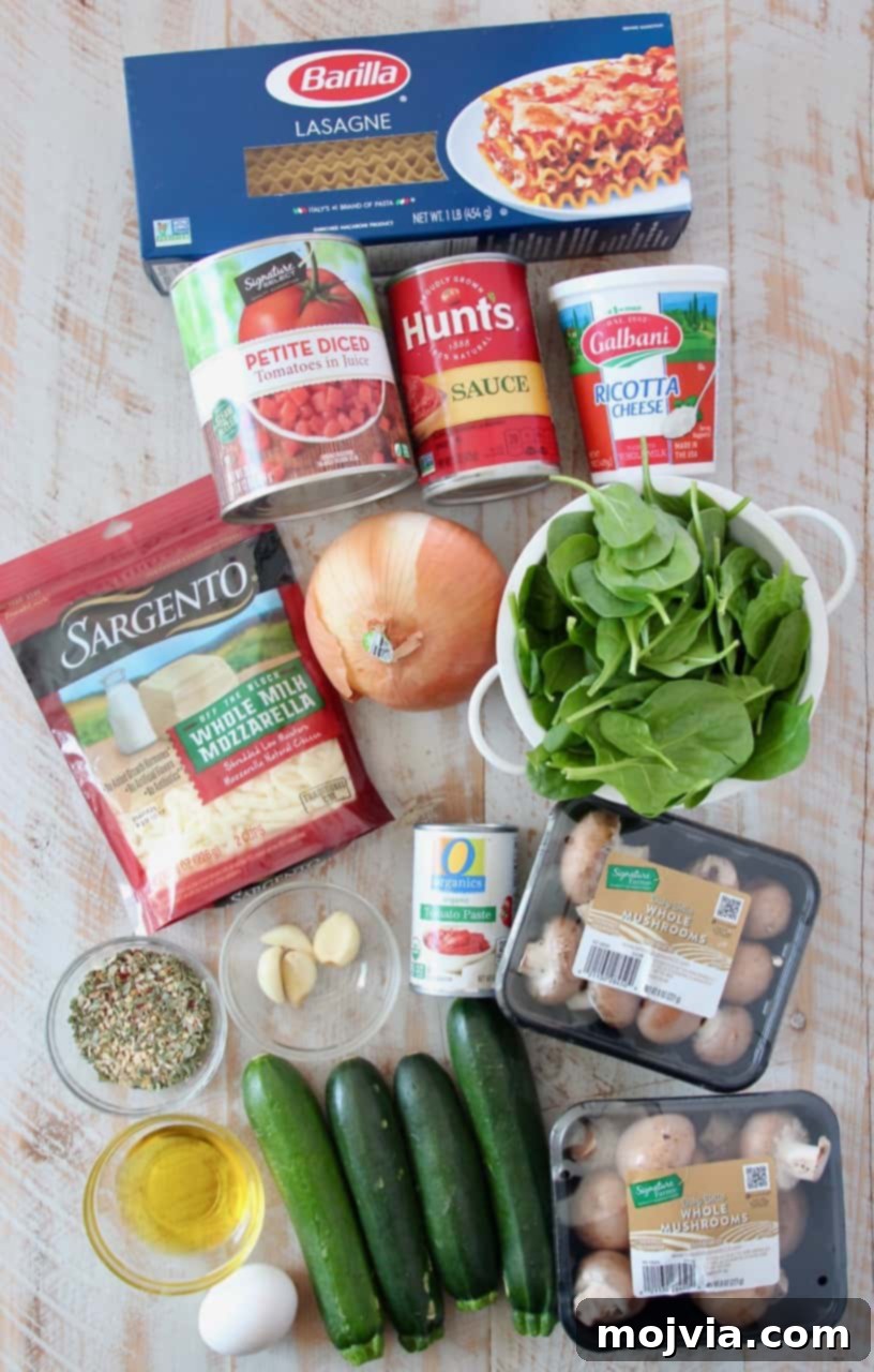 Green Goodness Lasagna 3 overhead image of ingredients for vegetarian lasagna