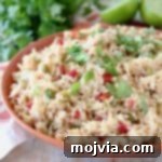 Fiesta Rice 6 Mexican rice with tomatoes, topped with fresh cilantro in orange bowl