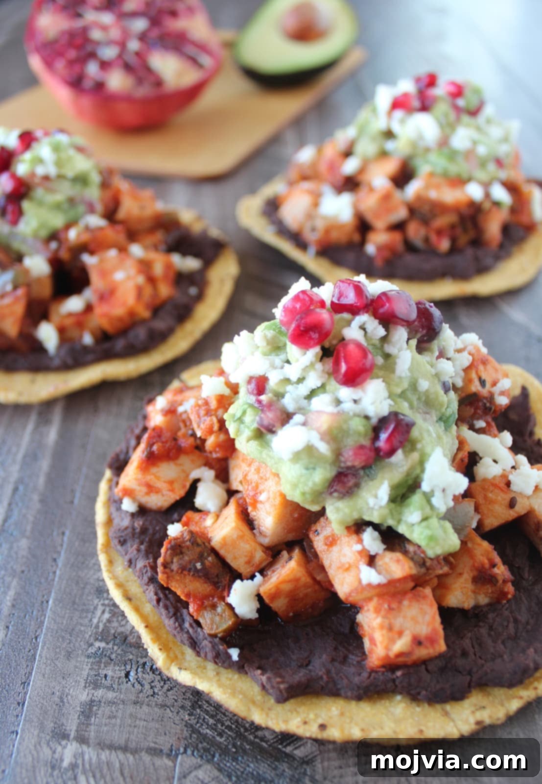 A beautifully presented Turkey Tostada, highlighting the vibrant colors and fresh ingredients