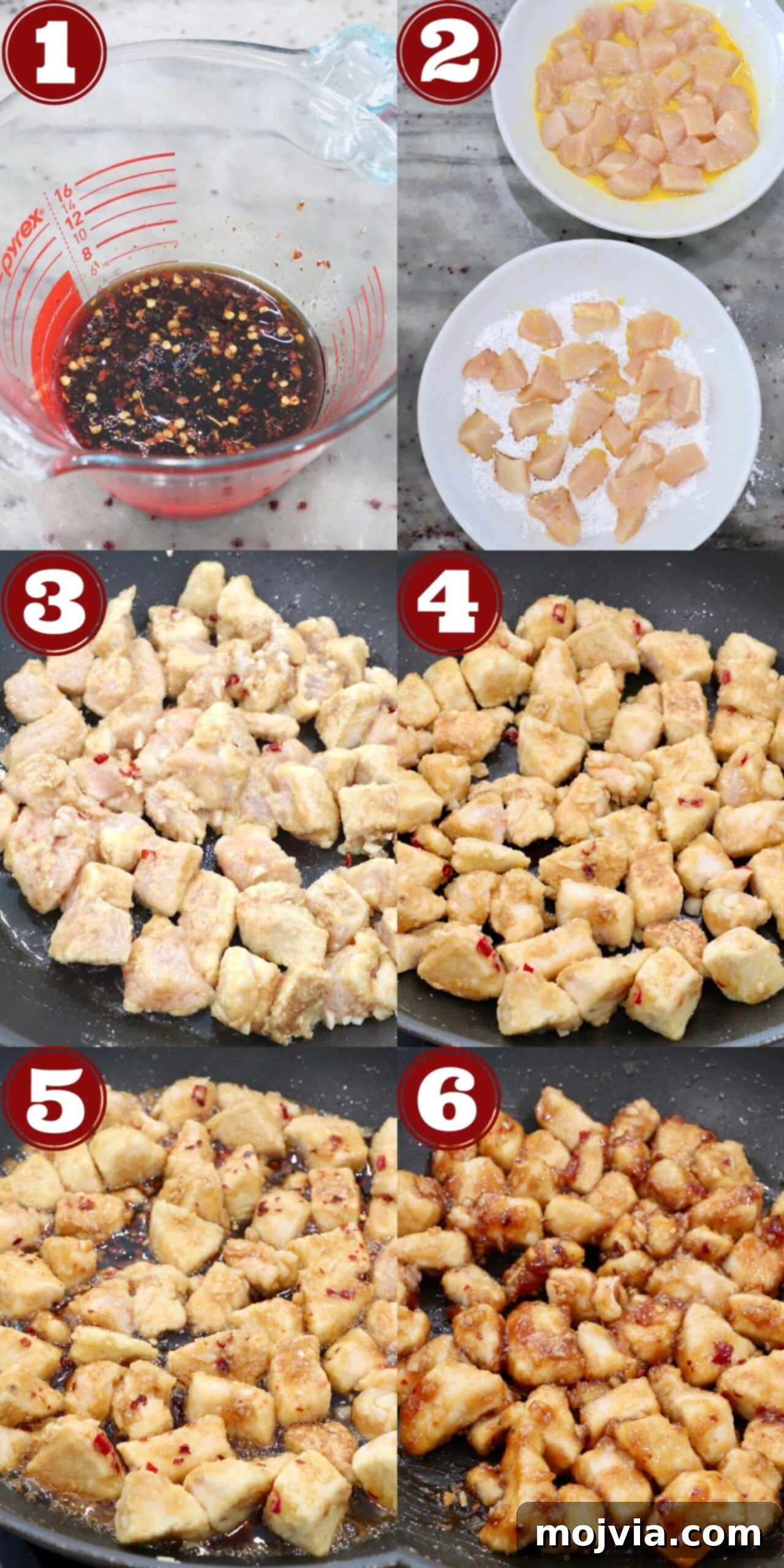 collage of images showing how to make Chinese honey chicken