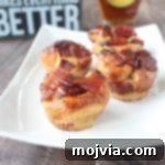 Sweet & Savory Maple Bacon Bread Pudding Muffins 2 Maple Candied Bacon Bread Pudding Muffins Recipe Card Image
