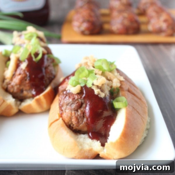 Smoky BBQ Meatball Hero 3 Close-up of a homemade BBQ meatball sub