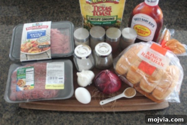 Smoky BBQ Meatball Hero 5 Ingredients for BBQ Meatball Subs laid out