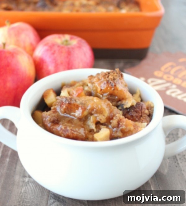 baked bread pudding in white serving bowl