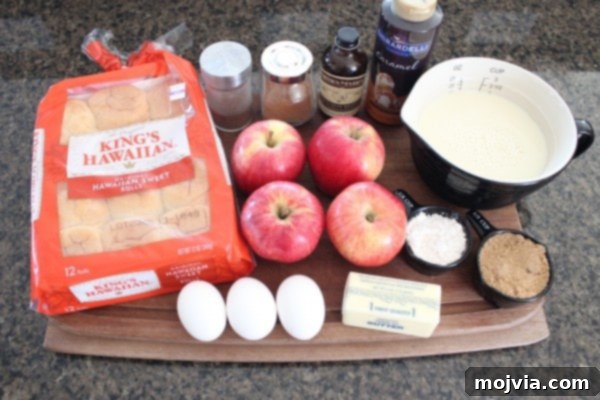 ingredients for apple bread pudding