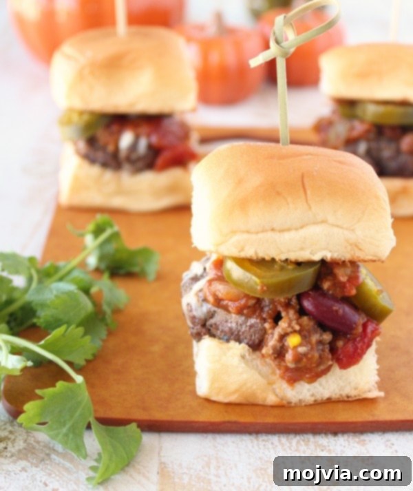 Spiced Pumpkin Chili Sliders 2 Delicious Pumpkin Chili Sliders arranged on a serving platter