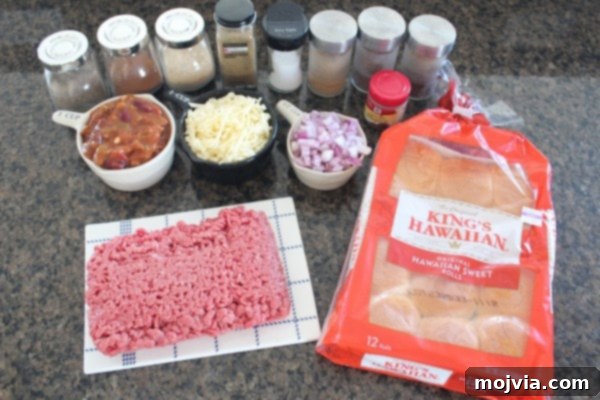 Spiced Pumpkin Chili Sliders 6 Ingredients for Pumpkin Chili Sliders laid out before preparation