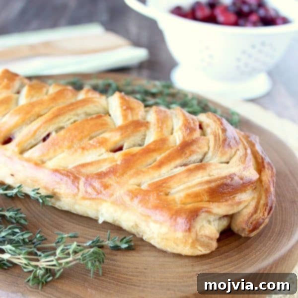 Golden Cranberry Turkey Puffs 4 A perfectly baked Cranberry Turkey Puff Pastry, golden brown and flaky, fresh out of the oven.