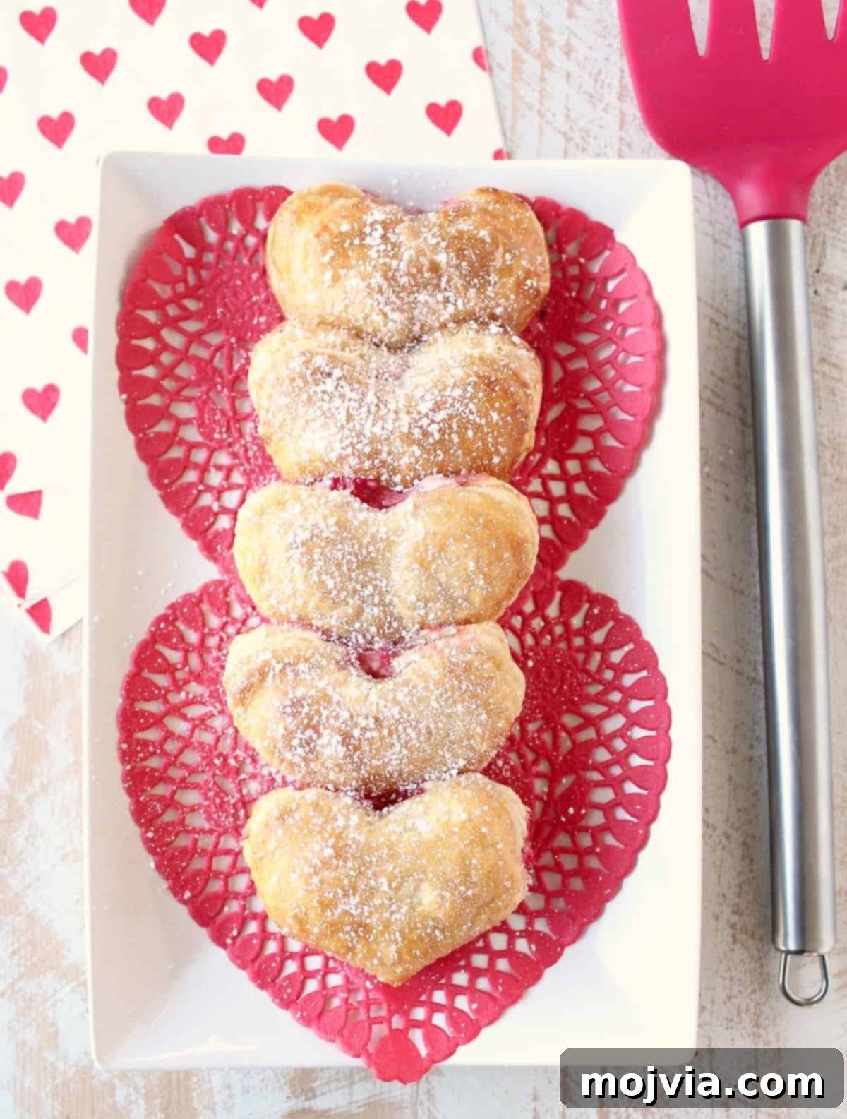 Strawberry Cheesecake Puff Pastry Hearts 15 Stack of Heart Shaped Strawberry Cheesecake Puff Pastry Pies