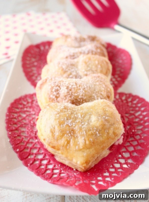Strawberry Cheesecake Puff Pastry Hearts 3 Delicious Heart Shaped Strawberry Cheesecake Puff Pastry Pies on a cooling rack