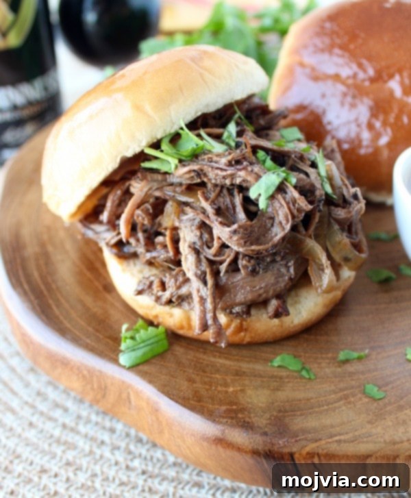 Tender Coffee Guinness Brisket Sandwich with rich sauce