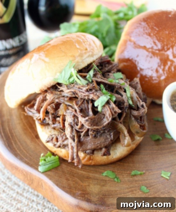 Coffee Guinness Brisket Sandwiches served with au jus