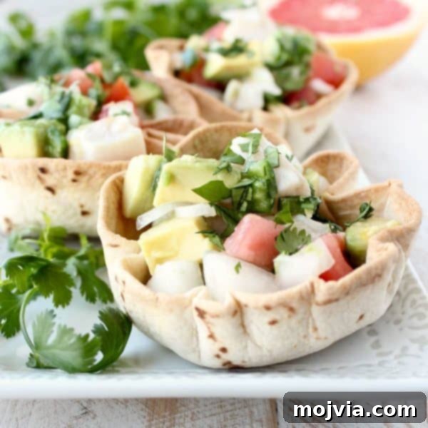 Fiesta Ceviche Bowls 2 Ceviche Taco Bowls with Mahi Mahi, fresh ingredients, and crispy shells