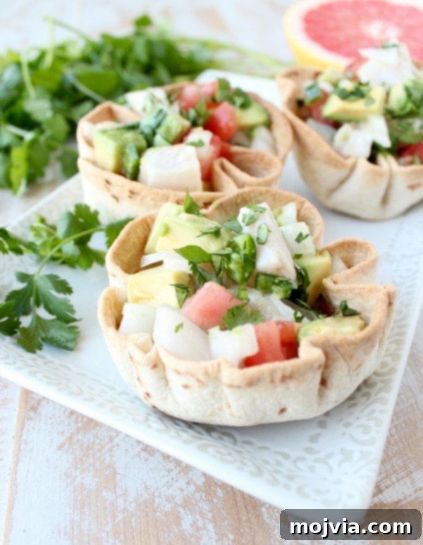 Fiesta Ceviche Bowls 10 Completed Ceviche Taco Bowls, ready to serve as a festive appetizer
