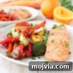 Sticky Orange Salmon Foil Bake 2 An easy Chinese orange sauce is prepared & brushed over Orange Glazed Salmon & colorful vegetables in this healthy, simple, 30 minute foil dinner recipe!