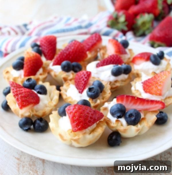 A close-up shot of a single Berry Cream Fillo Basket, emphasizing its delicate layers and fresh berry topping.