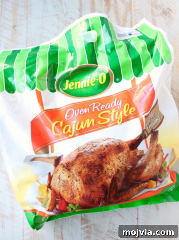 Close-up of Jennie-O Cajun Turkey being prepared for roasting, showing the cooking bag.