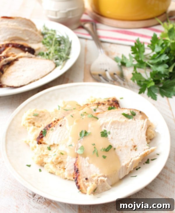 A festive holiday platter with roasted Cajun turkey and a side of Cajun mashed potatoes.