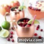Cranberry Apple Moscow Mule Punch, perfect for holiday parties and crowds.