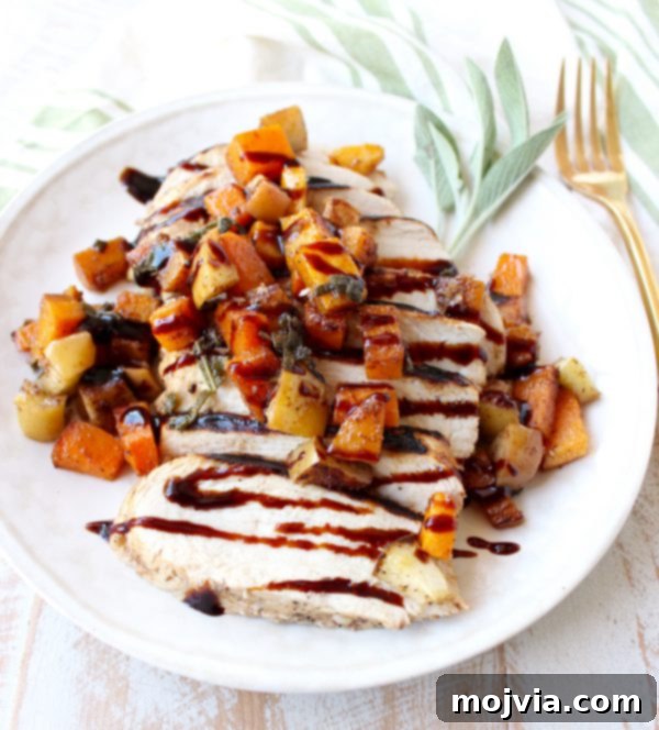 Butternut Squash Apple Bruschetta tops balsamic grilled chicken in this delicious grilled bruschetta chicken recipe, made in only 29 minutes!