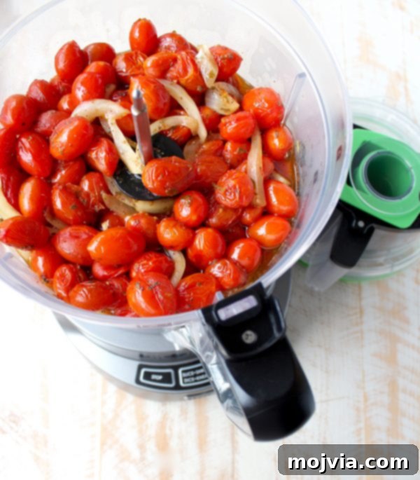Fire-Kissed Tomato Bisque 5 roasted cherry tomatoes in a food processor