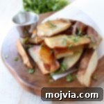 A small image of crispy salt and vinegar potato wedges.