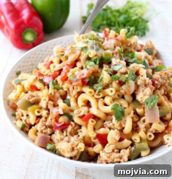 Flavorful One Pot Chicken Fajita Pasta in a large pot, ready to be served