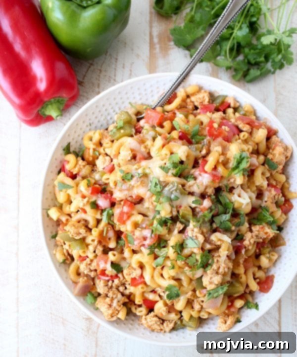 Serving of One Pot Chicken Fajita Pasta with a spoon