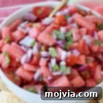 Sweet Heat Watermelon Salsa 6 watermelon salsa in white bowl