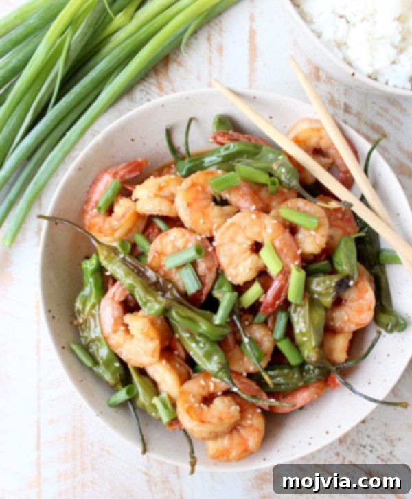Sizzling Shishito Shrimp Stir Fry 2 In only 15 minutes, with just 8 ingredients, you can make this super simple and delicious Shrimp Stir Fry recipe with Shishito Peppers!