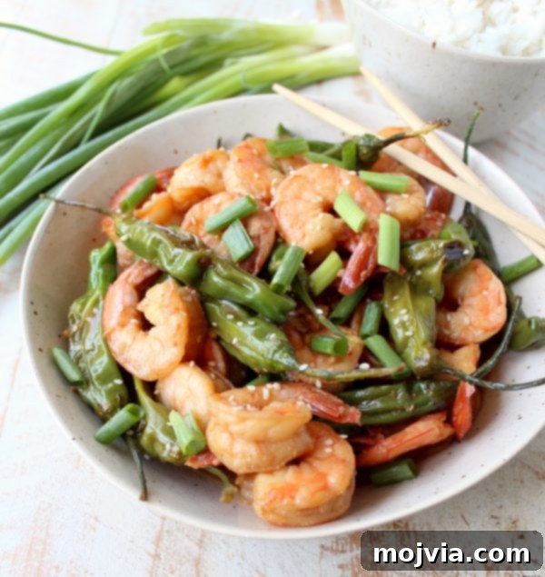 Sizzling Shishito Shrimp Stir Fry 3 In only 15 minutes, with just 8 ingredients, you can make this super simple and delicious Shrimp Stir Fry recipe with Shishito Peppers!