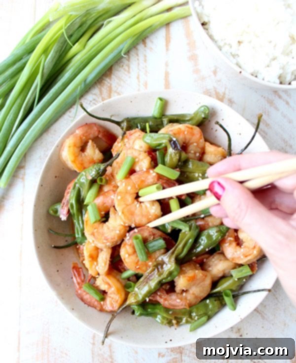 Sizzling Shishito Shrimp Stir Fry 4 In only 15 minutes, with just 8 ingredients, you can make this super simple and delicious Shrimp Stir Fry recipe with Shishito Peppers!