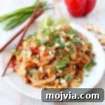 Delicious Slow Cooker Thai Peanut Chicken Noodles recipe card image