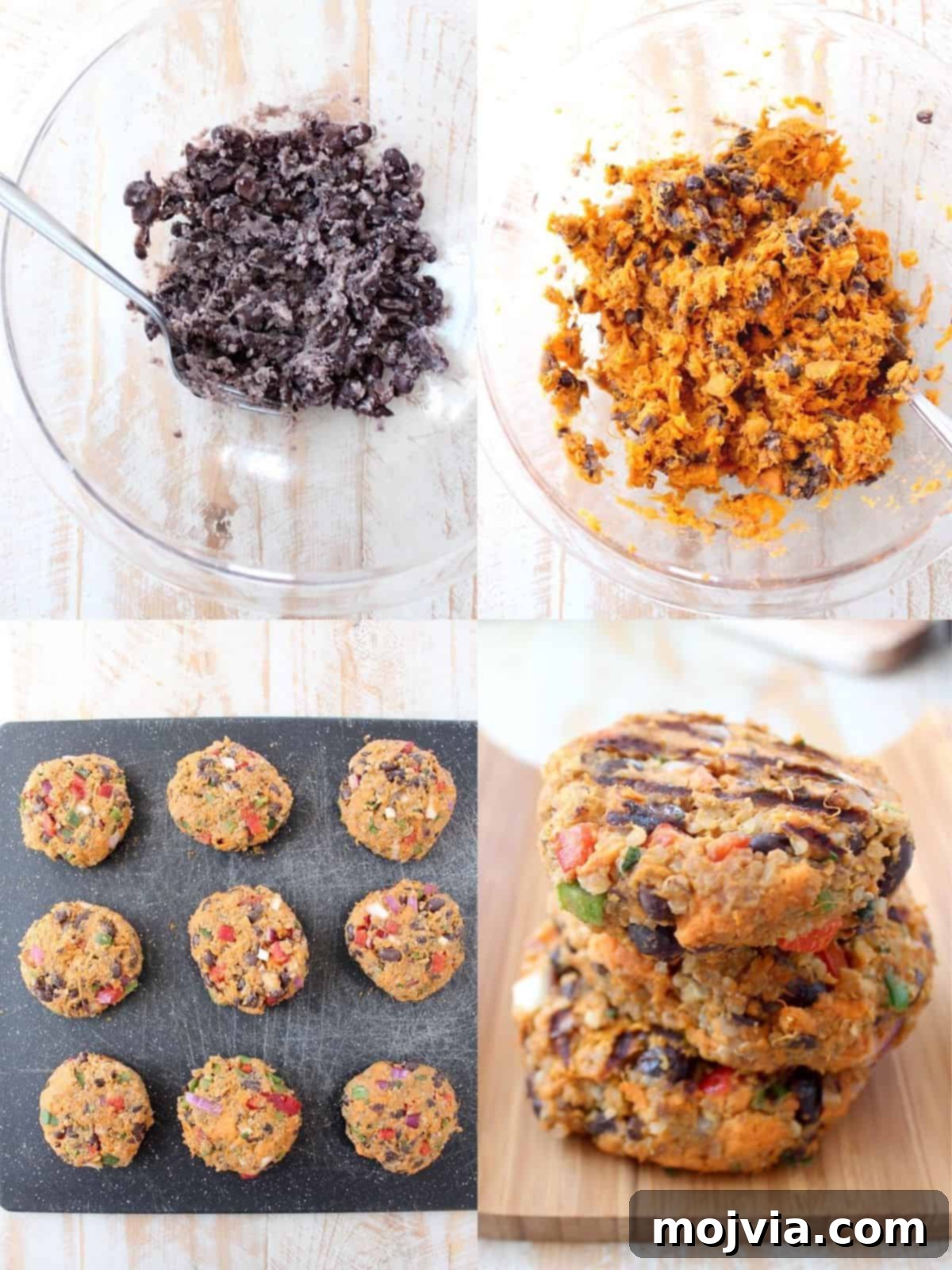 Southwestern Sweet Potato Black Bean Burgers 2 collage of images showing how to make veggie burgers