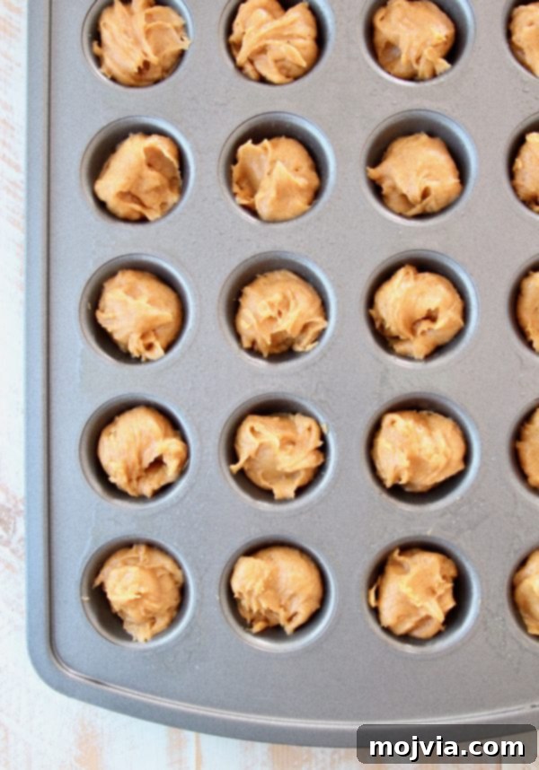 Pumpkin cookie dough in mini muffin tin