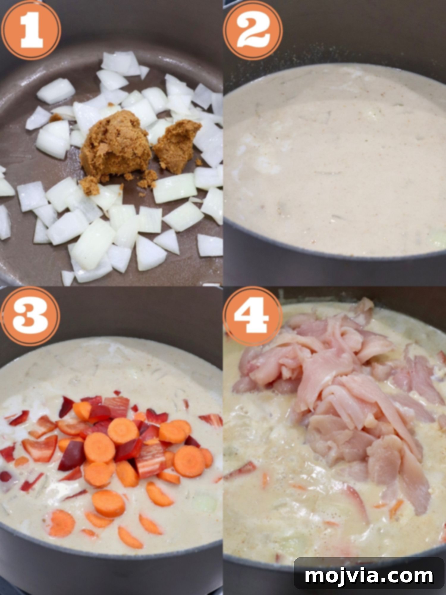 collage of images showing how to make yellow curry