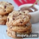 Three stacked nutella chocolate chip cookies
