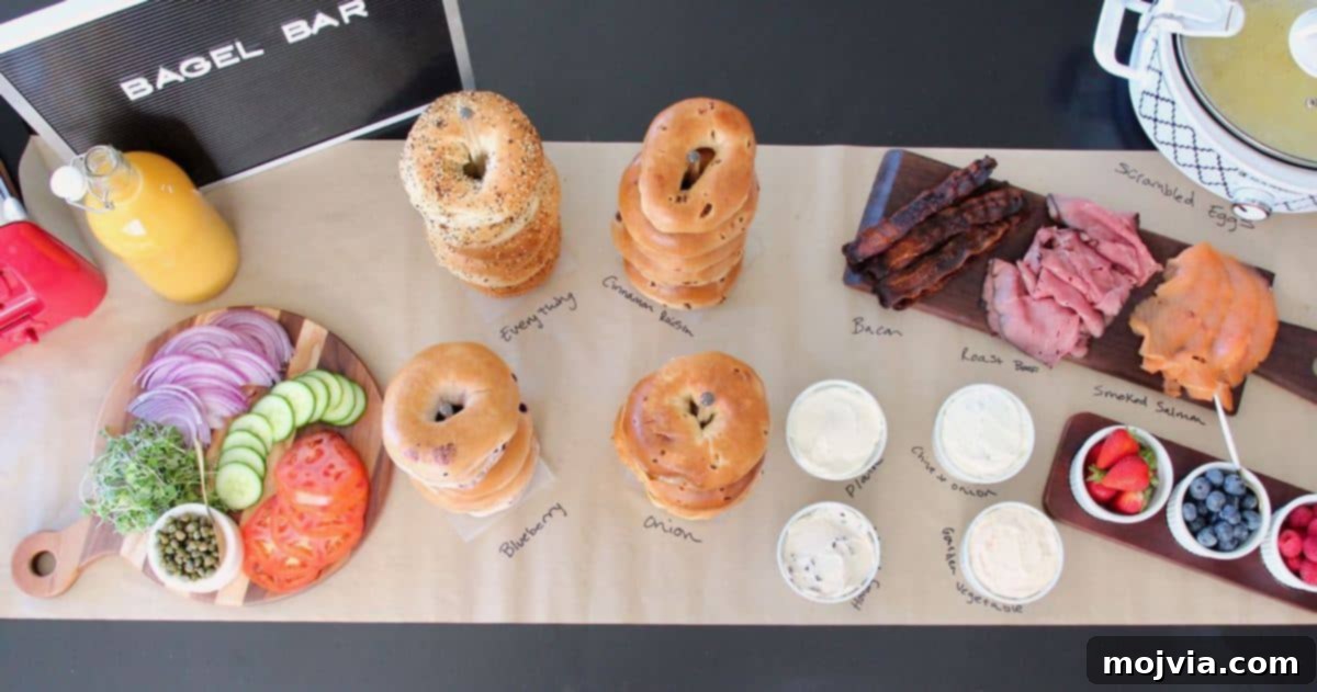 The Easy Bagel Bar Blueprint 6 A closer look at the bagel bar, highlighting the variety of offerings and attractive presentation.