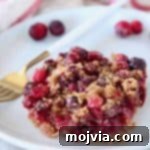 Oatmeal Cranberry Bar on plate with fork and fresh cranberries