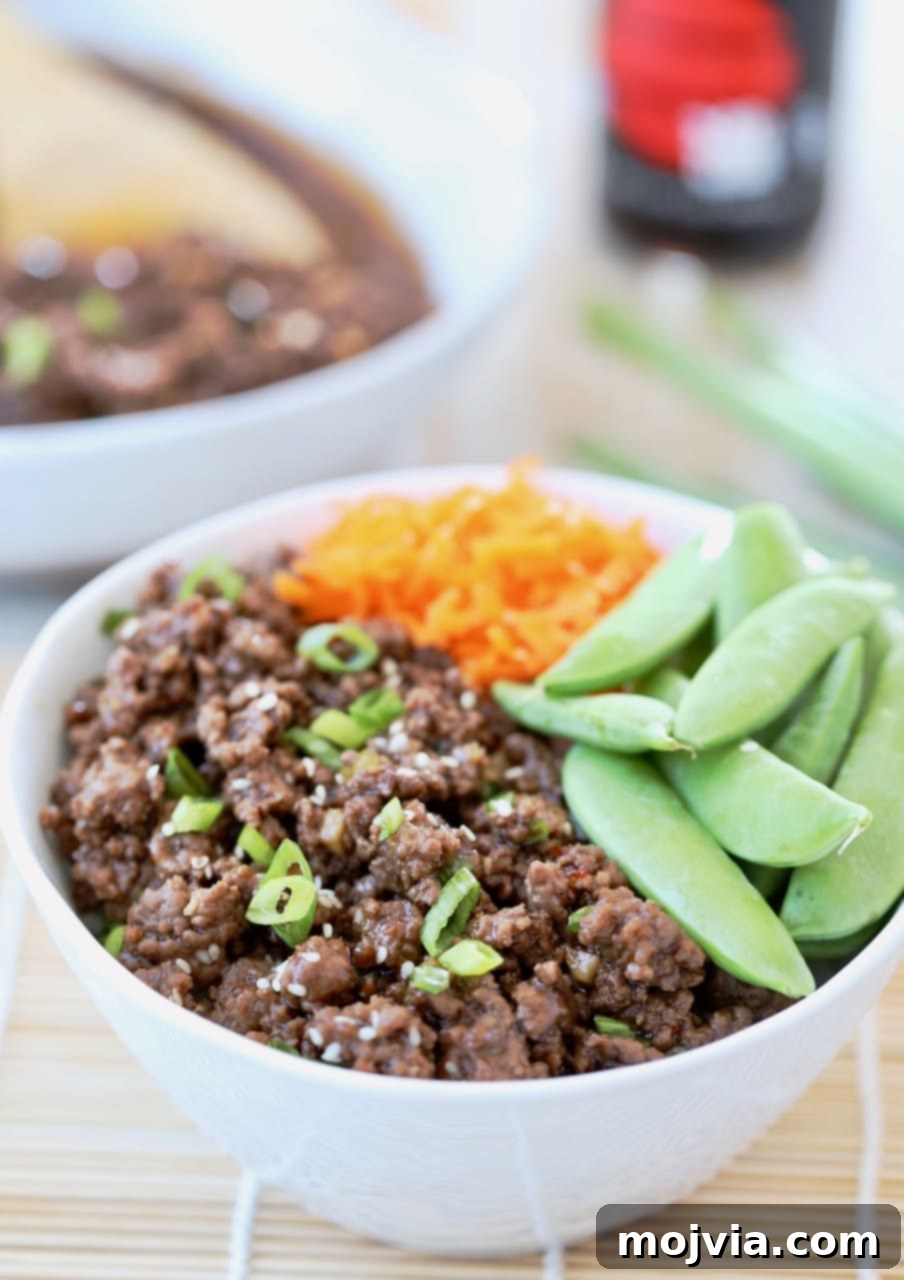 Pantry Power: Simple Recipes and Your Shopping List 4 Korean BBQ Beef Bowl served with crisp sugar snap peas and vibrant carrots