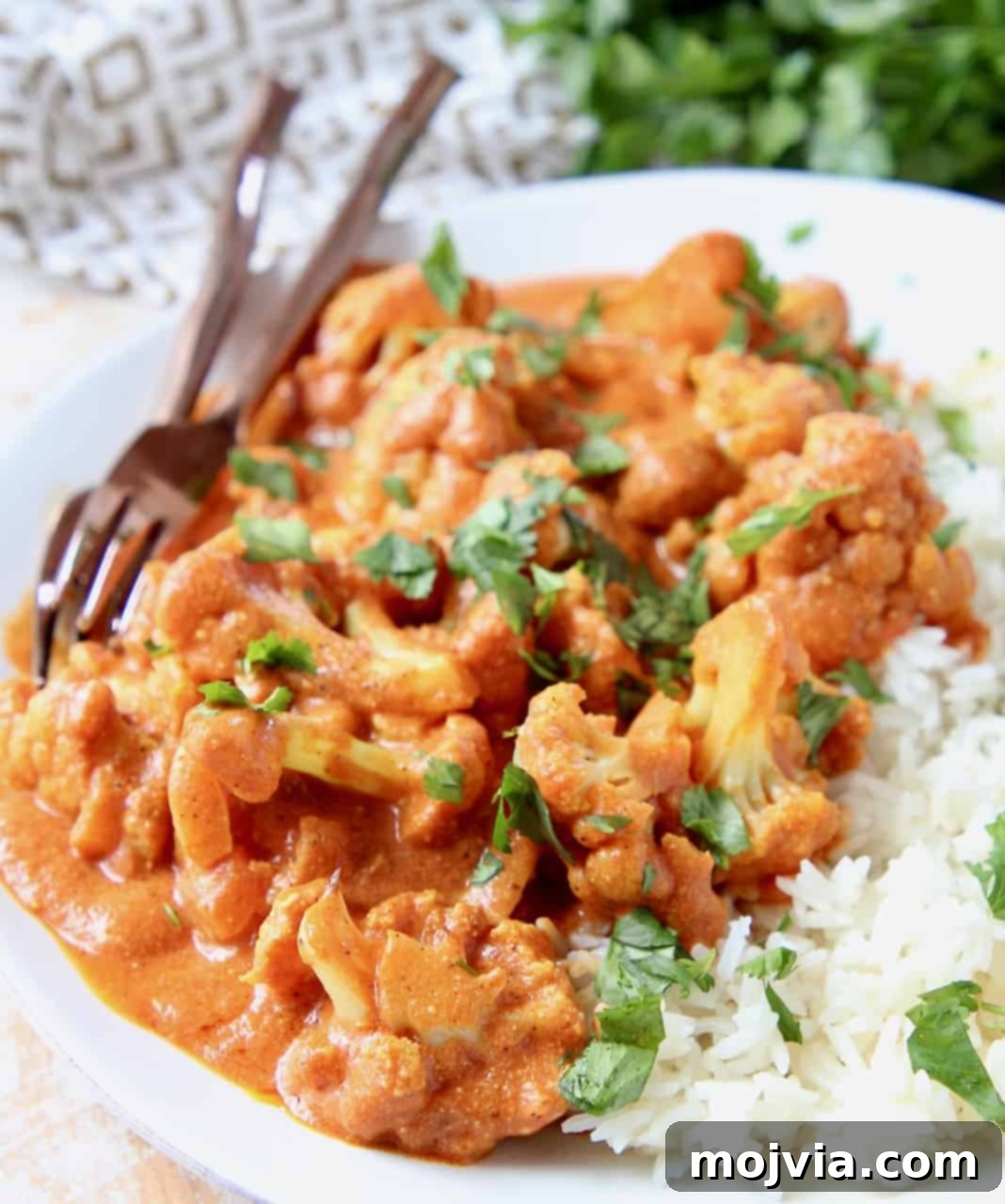 Creamy Indian Butter Cauliflower Curry 3 Roasted cauliflower florets generously coated in a rich, creamy Indian butter curry sauce
