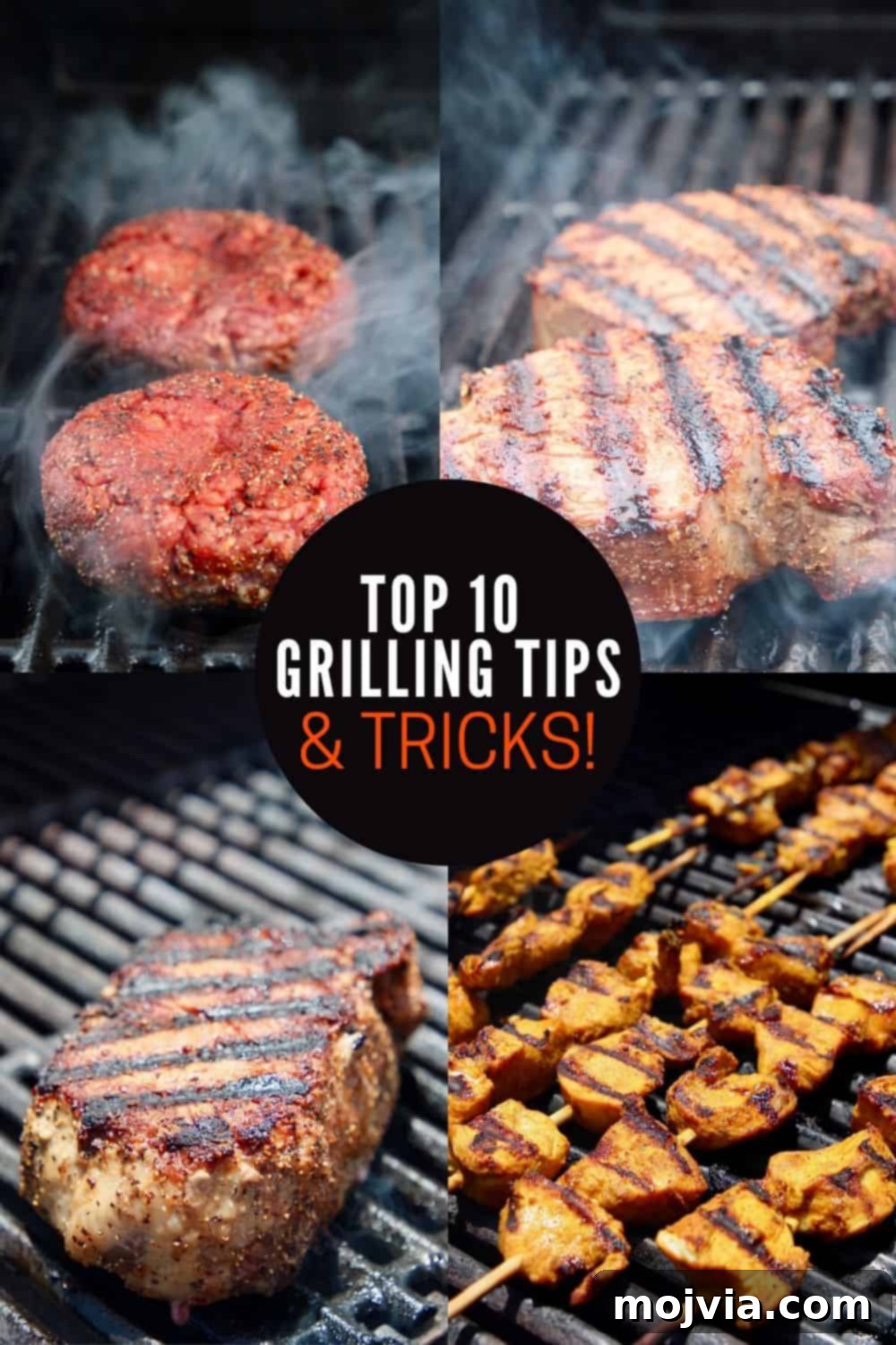 10 Game-Changing Grilling Secrets 2 A collage of images showcasing various delicious meats and vegetables being expertly grilled, including perfectly seared steaks and vibrant skewers.