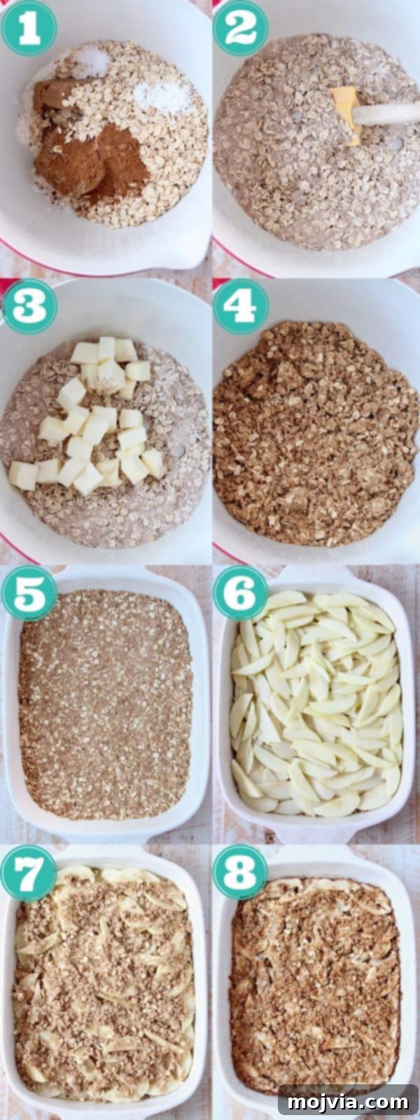 Spiced Apple Pumpkin Oat Bars 4 A collage of step-by-step images illustrating the process of preparing pumpkin spice apple oatmeal bars.