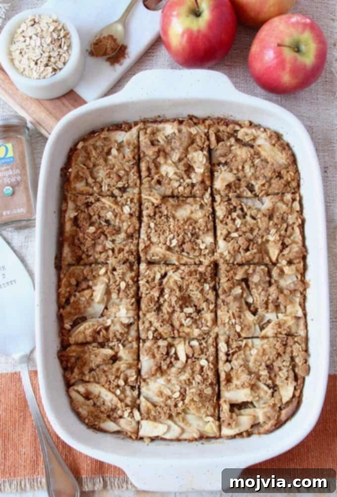 Harvest Pumpkin Spice Apple Oat Bars 5 Overhead image of sliced oatmeal bars in baking dish
