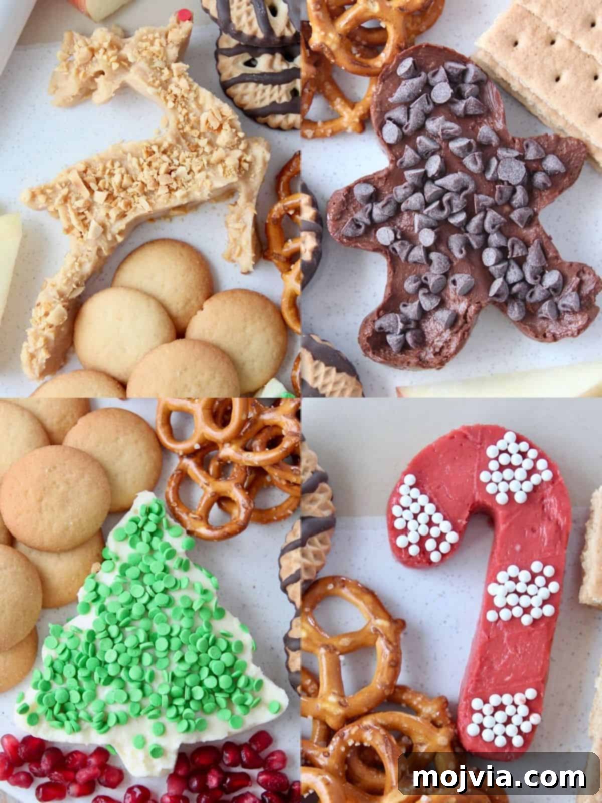 Festive Dessert Platter with Dreamy Cream Cheese Dip 7 Overhead image of holiday shaped dessert dips