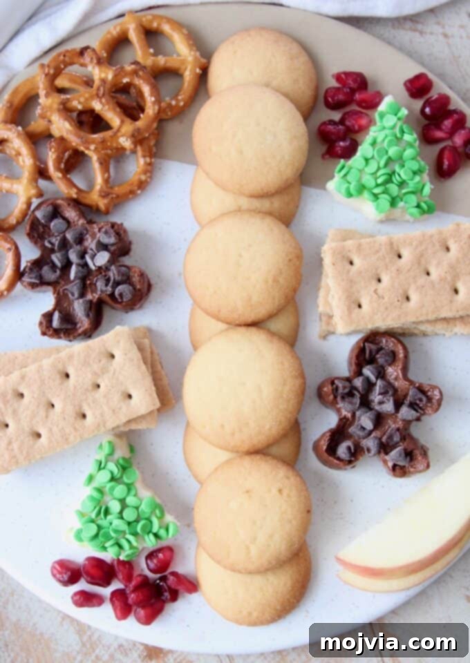 Festive Dessert Platter with Dreamy Cream Cheese Dip 9 Overhead image of mini holiday dessert board