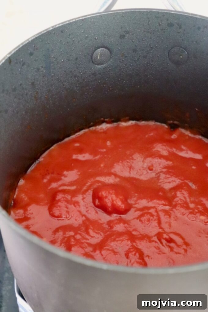 Classic Red Enchilada Sauce 4 can of diced tomatoes in sauce pan