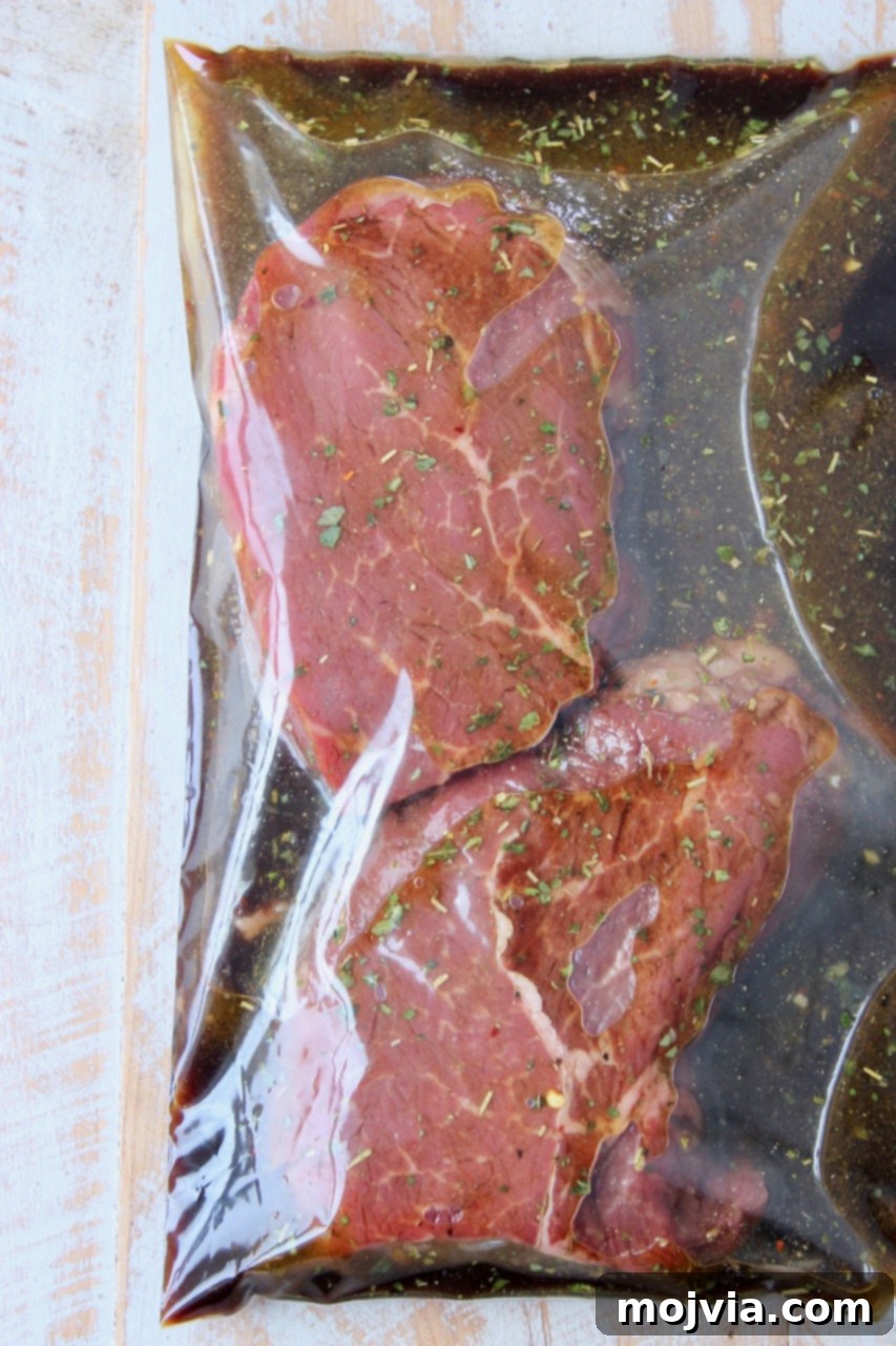 Sirloin Steak Marinade for Tender Perfection 4 sirloin steaks in zipper bag of marinade