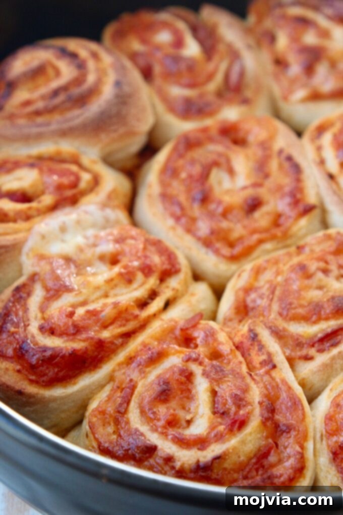 Crispy Pizza Bites 7 pizza rolls in baking dish